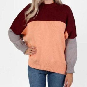 Free People Easy Street Oversized Cotton Blend Colorblock Sweater Size Small